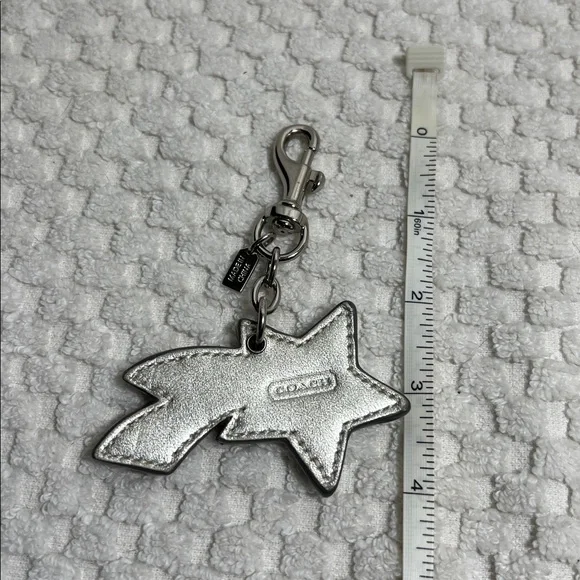 Coach Silver and Pink Shooting Star Keychain Key Fob Charm